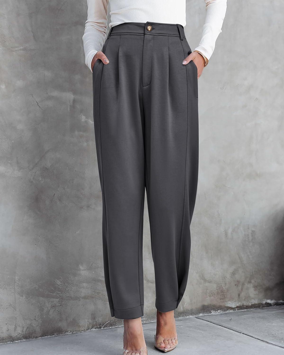 imageBTFBM Work Pants Women Business Casual Outfits Fall 2025 Elastic High Waist Dress Trousers Pockets Long Tapered SlacksDark Grey