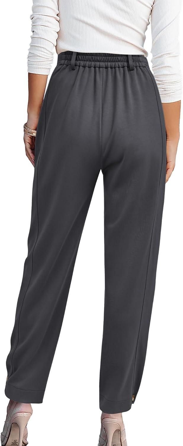 imageBTFBM Work Pants Women Business Casual Outfits Fall 2025 Elastic High Waist Dress Trousers Pockets Long Tapered SlacksDark Grey
