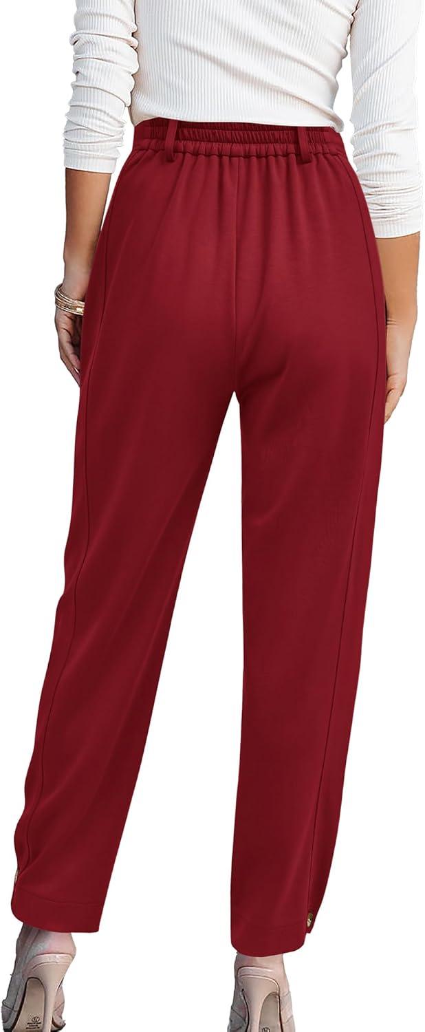 imageBTFBM Work Pants Women Business Casual Outfits Fall 2025 Elastic High Waist Dress Trousers Pockets Long Tapered SlacksWine Red