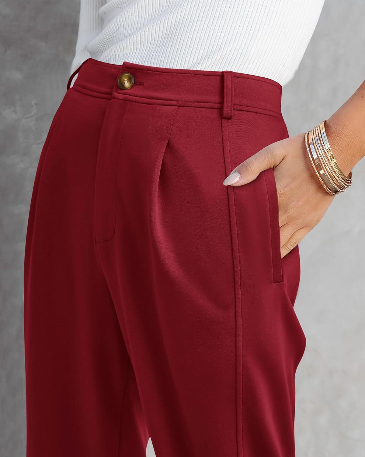 imageBTFBM Work Pants Women Business Casual Outfits Fall 2025 Elastic High Waist Dress Trousers Pockets Long Tapered SlacksWine Red
