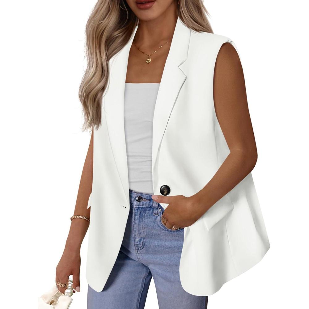 imageBTFBM Blazers For Women Open Front Button Loose Vest Tops For Women Work Business Casual Outfits Summer Fashion 2026White