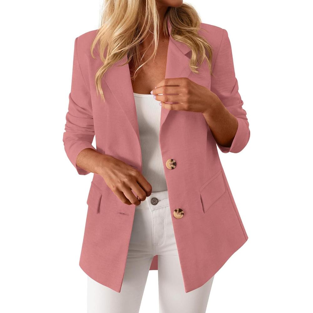 imageBTFBM Blazers for Women Business Casual 2025 Fall Clothes Lapel Open Front Winter Coats Work Office Suit Jackets BlazerDusty Pink
