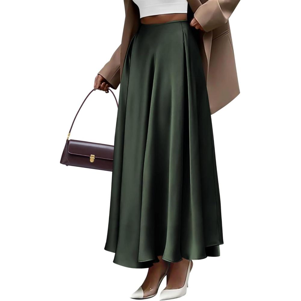 imageBTFBM High Waisted Skirts for Women Spring Clothes 2026 Elegant Satin Flowy ALine Cocktail Formal Night Out Maxi SkirtDark Army Green