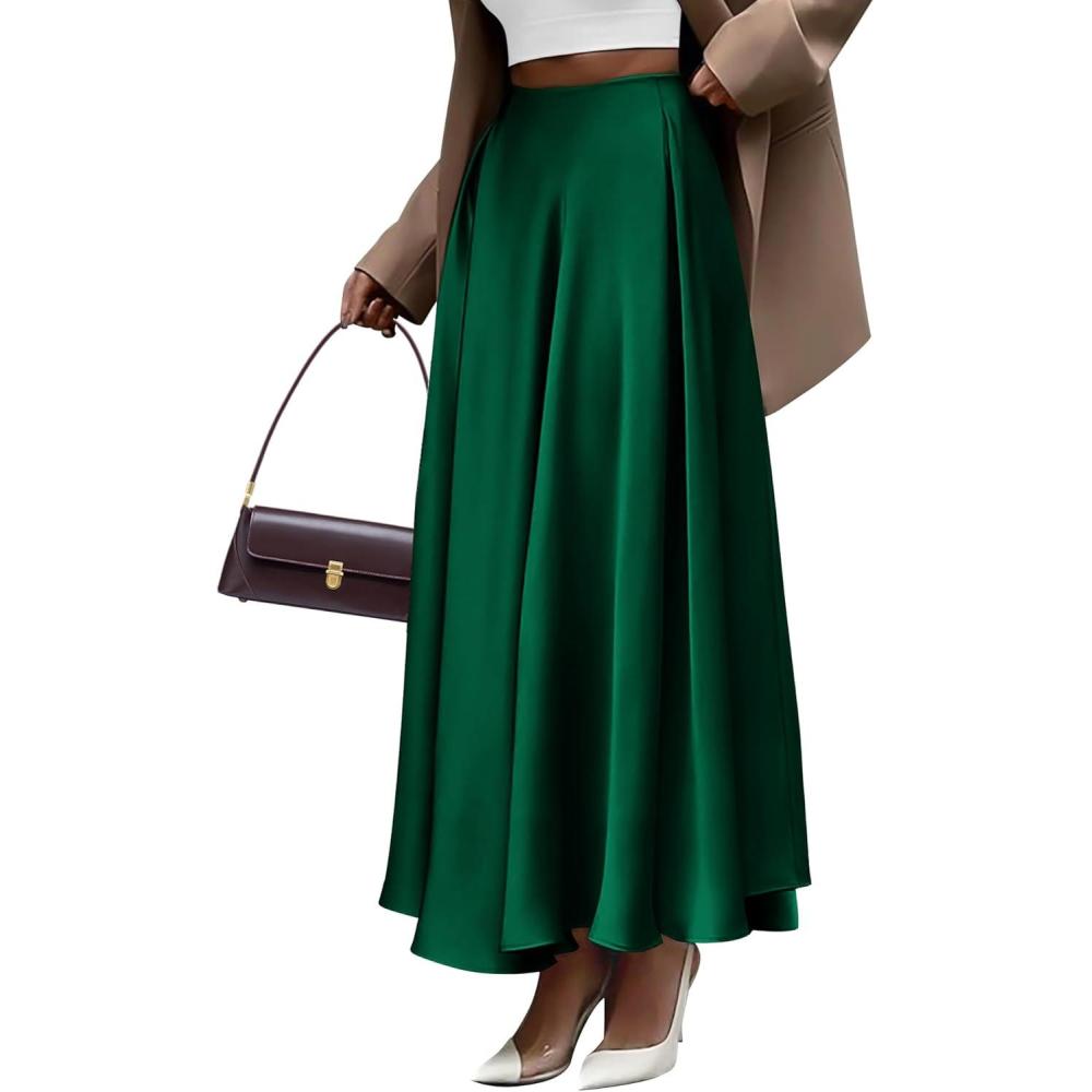 imageBTFBM High Waisted Skirts for Women Spring Clothes 2026 Elegant Satin Flowy ALine Cocktail Formal Night Out Maxi SkirtDark Green
