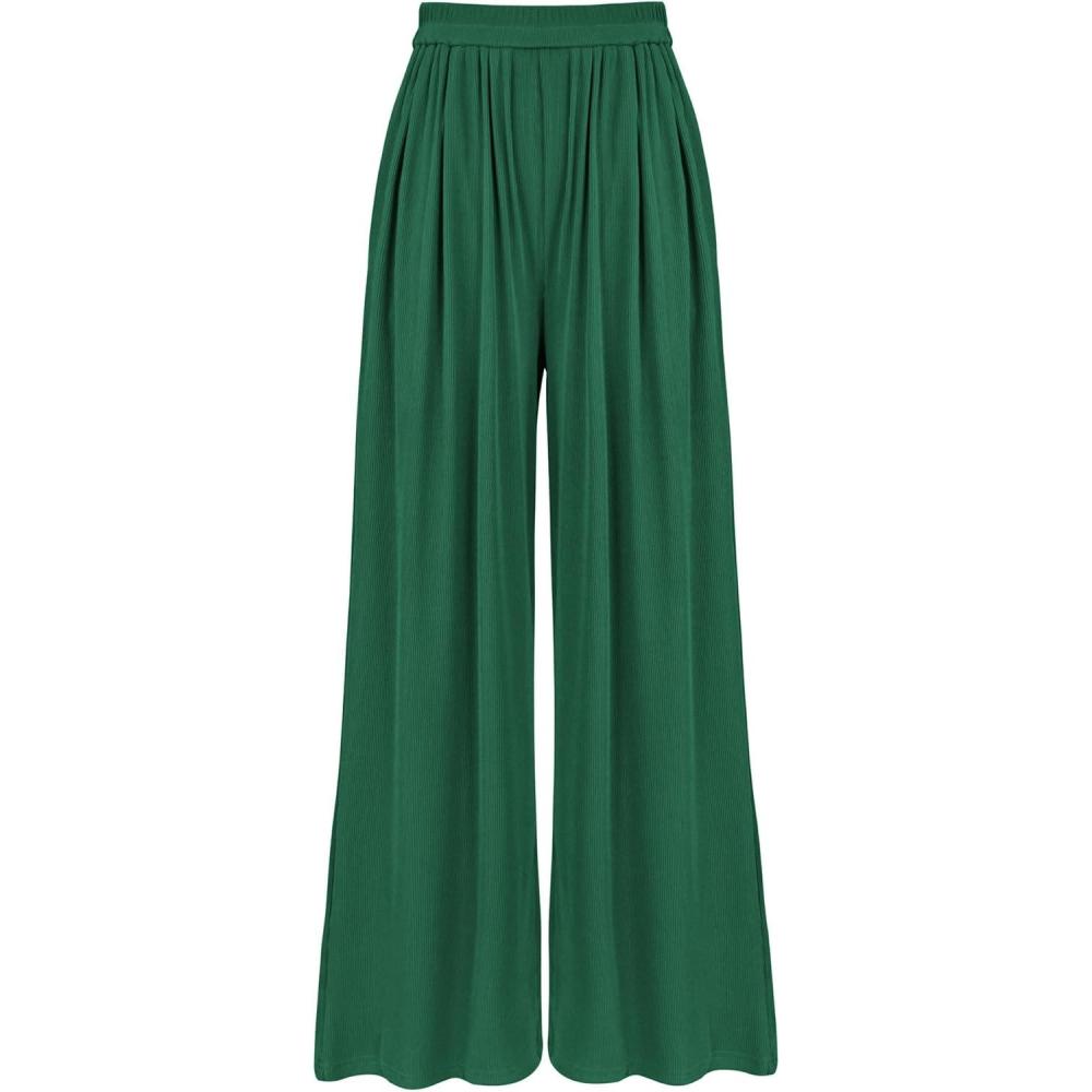 imageBTFBM Palazzo Pants for Women Spring Summer Clothes 2026 Pockets High Waist Casual Knit Flowy Wide Leg TrousersGreen