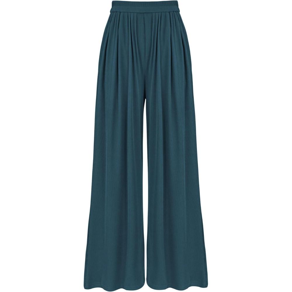 imageBTFBM Palazzo Pants for Women Spring Summer Clothes 2026 Pockets High Waist Casual Knit Flowy Wide Leg TrousersLake Blue