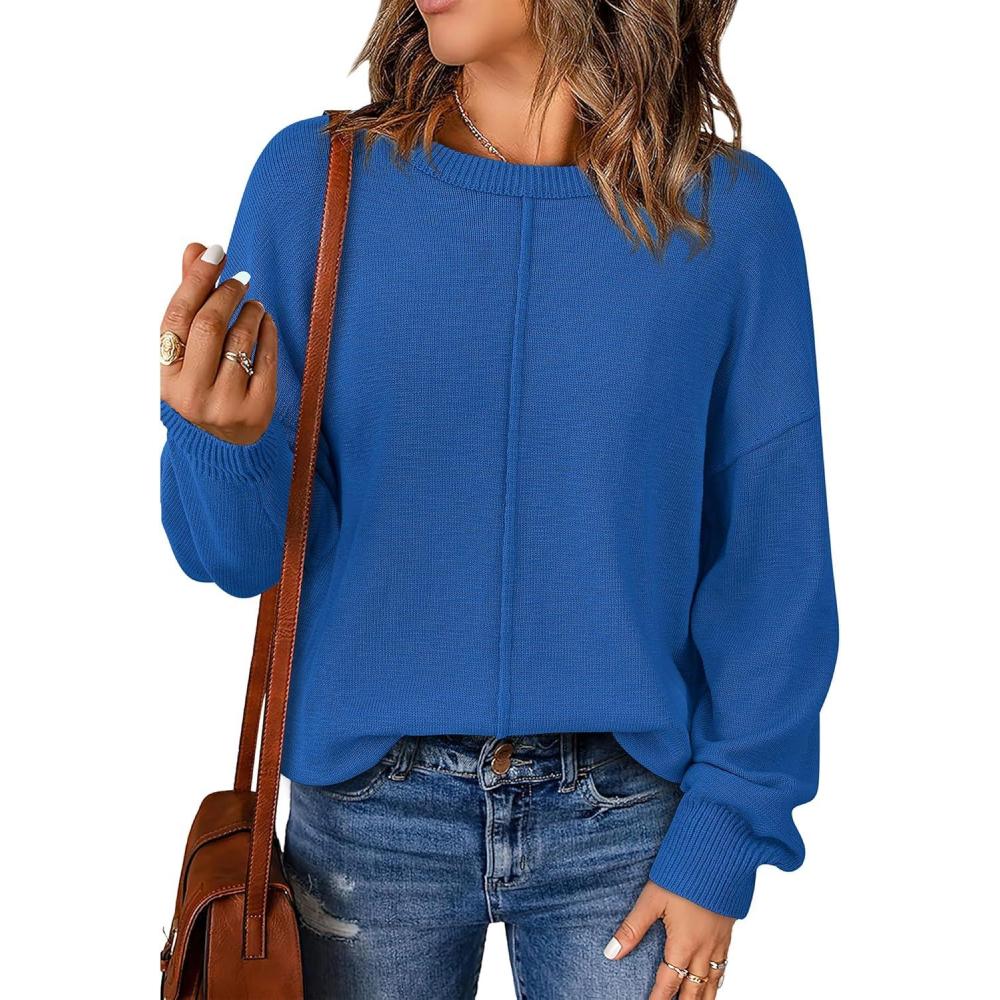 imageBTFBM Pullover Sweaters for Women Fall Crewneck Slouchy Long Sleeve Sweater Loose Casual Knit Tops Winter Clothes 2026Royal Blue