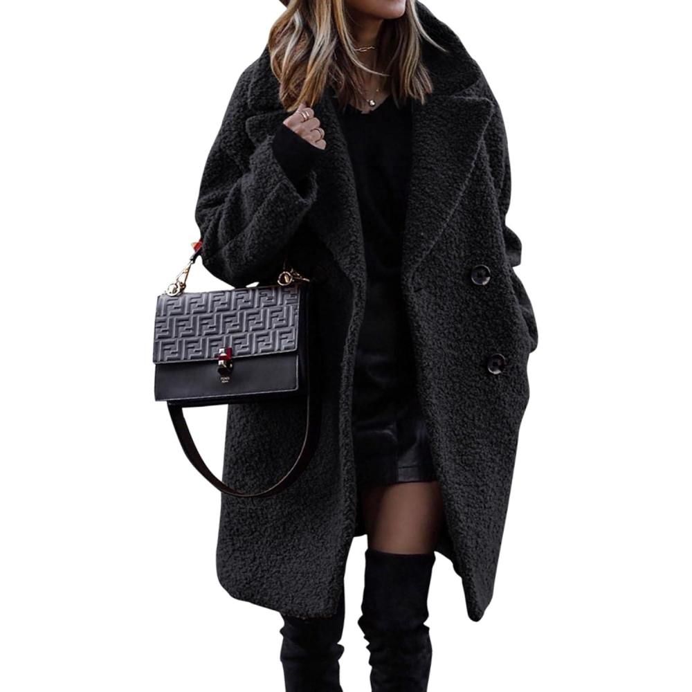imageBTFBM Women 2025 Winter Faux Fur Coats Lapel Long Sleeve Fuzzy Fleece Outerwear Button Down Sherpa Jackets Fall OutfitsBlack