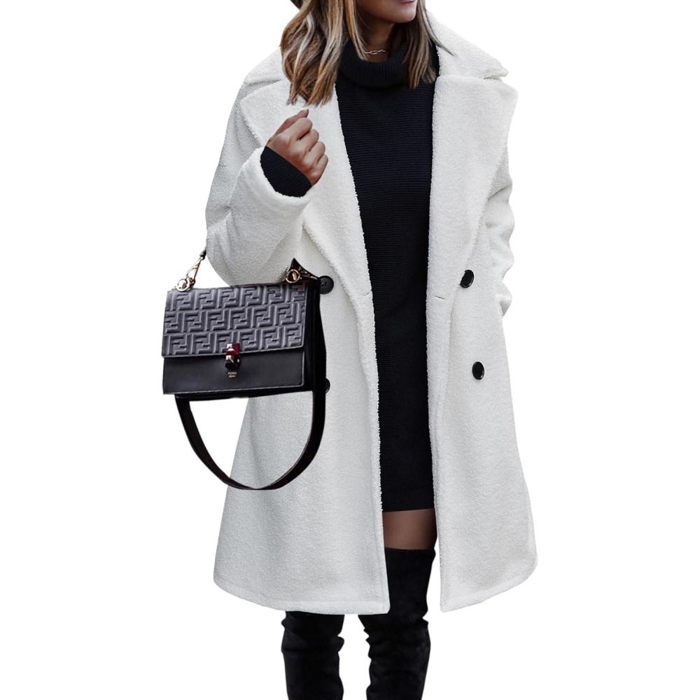 imageBTFBM Women 2025 Winter Faux Fur Coats Lapel Long Sleeve Fuzzy Fleece Outerwear Button Down Sherpa Jackets Fall OutfitsWhite
