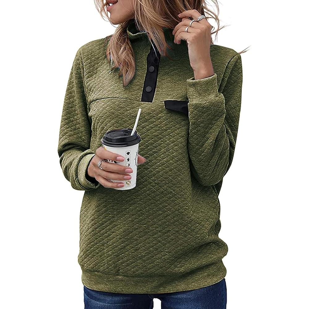 imageBTFBM Women Fashion Quilted Pattern Lightweight Zipper Long Sleeve Plain Casual Ladies Sweatshirts Pullovers Shirts TopsPure Army Green