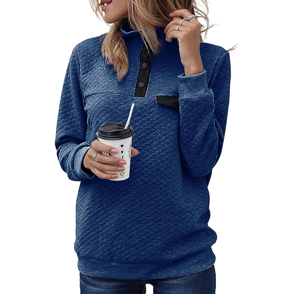 imageBTFBM Women Fashion Quilted Pattern Lightweight Zipper Long Sleeve Plain Casual Ladies Sweatshirts Pullovers Shirts TopsPure Bright Blue