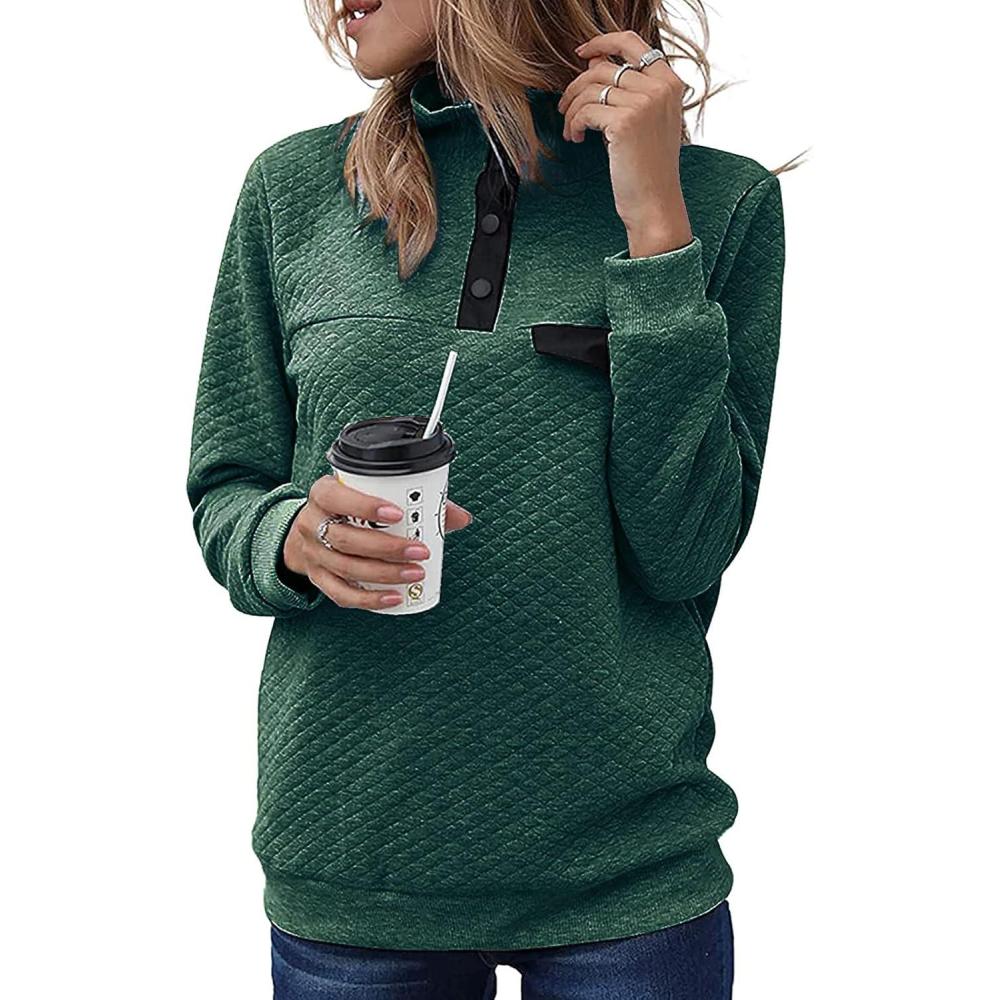 imageBTFBM Women Fashion Quilted Pattern Lightweight Zipper Long Sleeve Plain Casual Ladies Sweatshirts Pullovers Shirts TopsPure Green