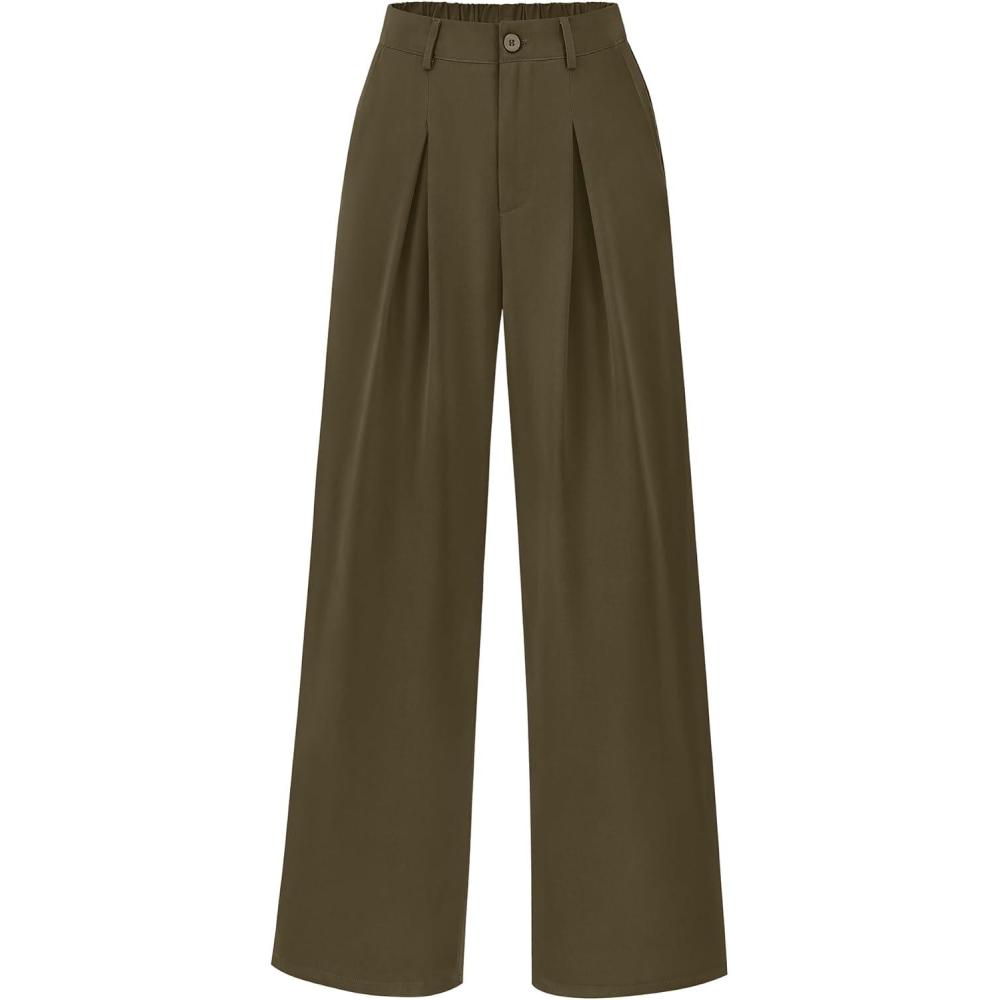 imageBTFBM Women High Waist Palazzo Pants Spring 2026 Casual Wide Leg Trousers Loose Work Office Business Suit Pant PocketsArmy Green