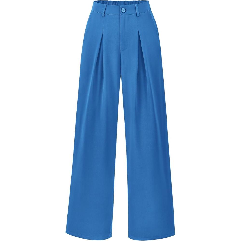 imageBTFBM Women High Waist Palazzo Pants Spring 2026 Casual Wide Leg Trousers Loose Work Office Business Suit Pant PocketsBlue