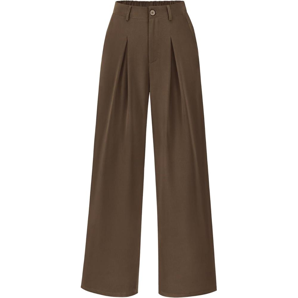 imageBTFBM Women High Waist Palazzo Pants Spring 2026 Casual Wide Leg Trousers Loose Work Office Business Suit Pant PocketsCoffee