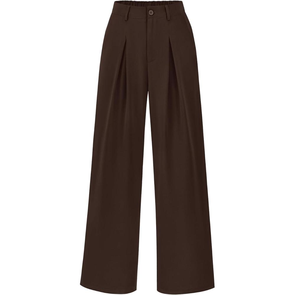 imageBTFBM Women High Waist Palazzo Pants Spring 2026 Casual Wide Leg Trousers Loose Work Office Business Suit Pant PocketsDark Brown