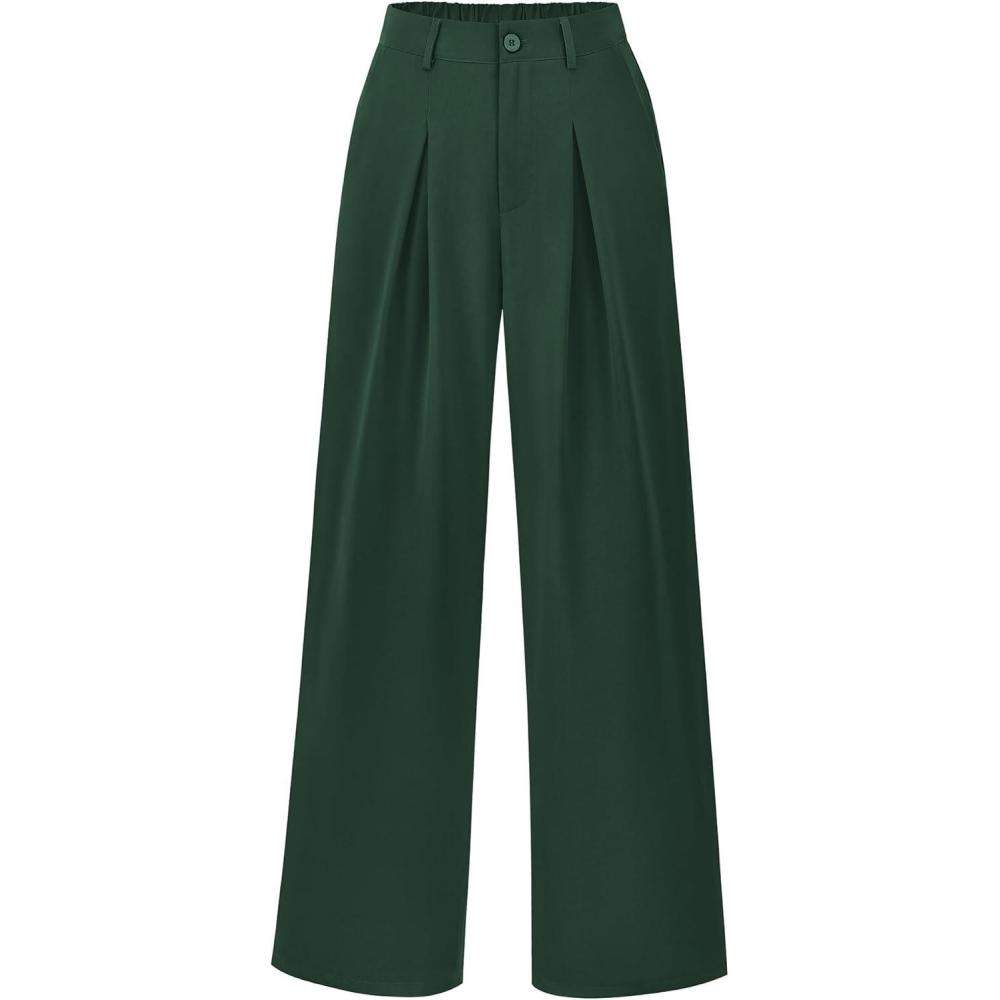 imageBTFBM Women High Waist Palazzo Pants Spring 2026 Casual Wide Leg Trousers Loose Work Office Business Suit Pant PocketsDark Green