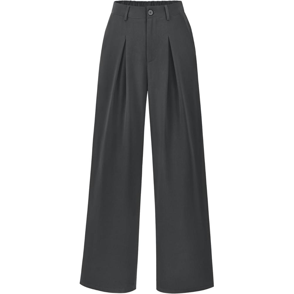 imageBTFBM Women High Waist Palazzo Pants Spring 2026 Casual Wide Leg Trousers Loose Work Office Business Suit Pant PocketsDark Grey