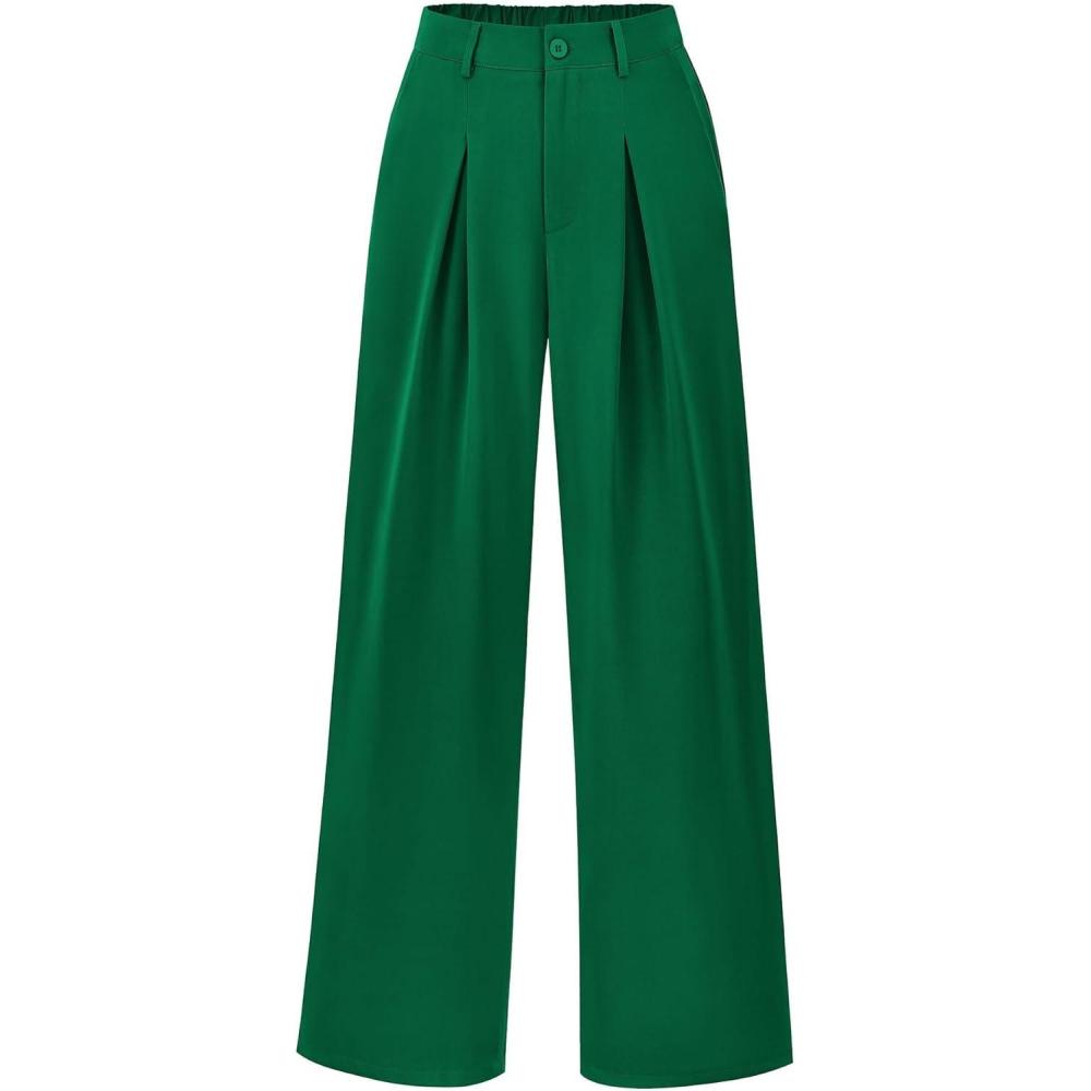 imageBTFBM Women High Waist Palazzo Pants Spring 2026 Casual Wide Leg Trousers Loose Work Office Business Suit Pant PocketsGreen