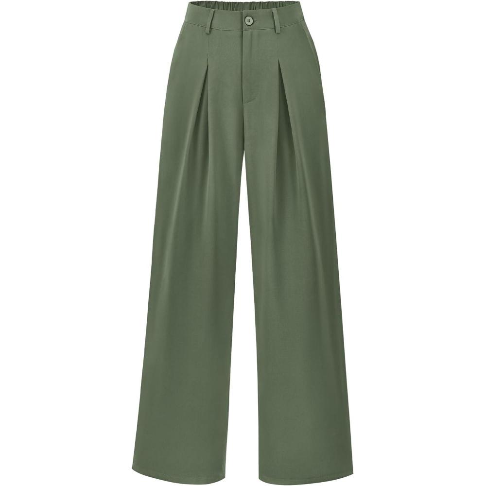 imageBTFBM Women High Waist Palazzo Pants Spring 2026 Casual Wide Leg Trousers Loose Work Office Business Suit Pant PocketsGrey Green