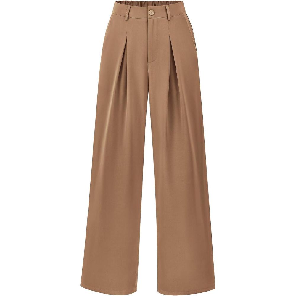 imageBTFBM Women High Waist Palazzo Pants Spring 2026 Casual Wide Leg Trousers Loose Work Office Business Suit Pant PocketsKhaki