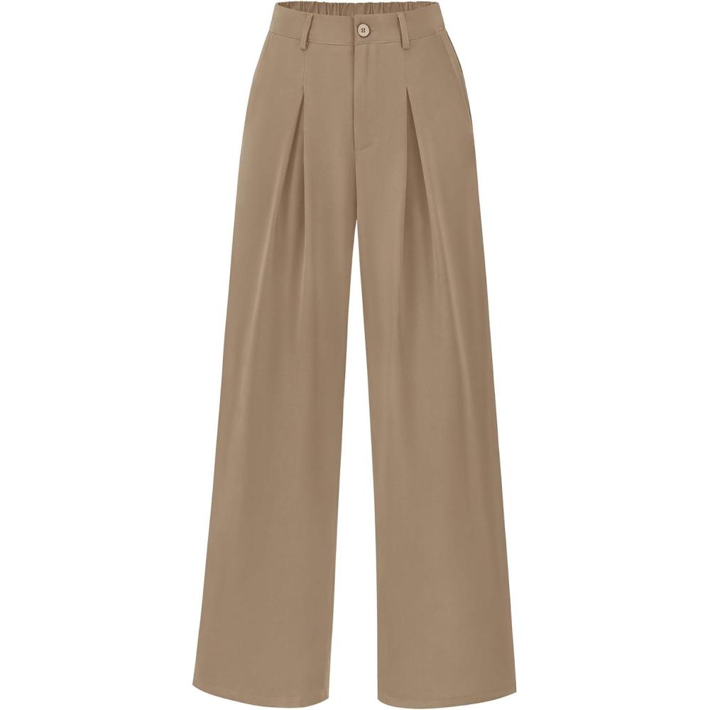 imageBTFBM Women High Waist Palazzo Pants Spring 2026 Casual Wide Leg Trousers Loose Work Office Business Suit Pant PocketsLight Khaki