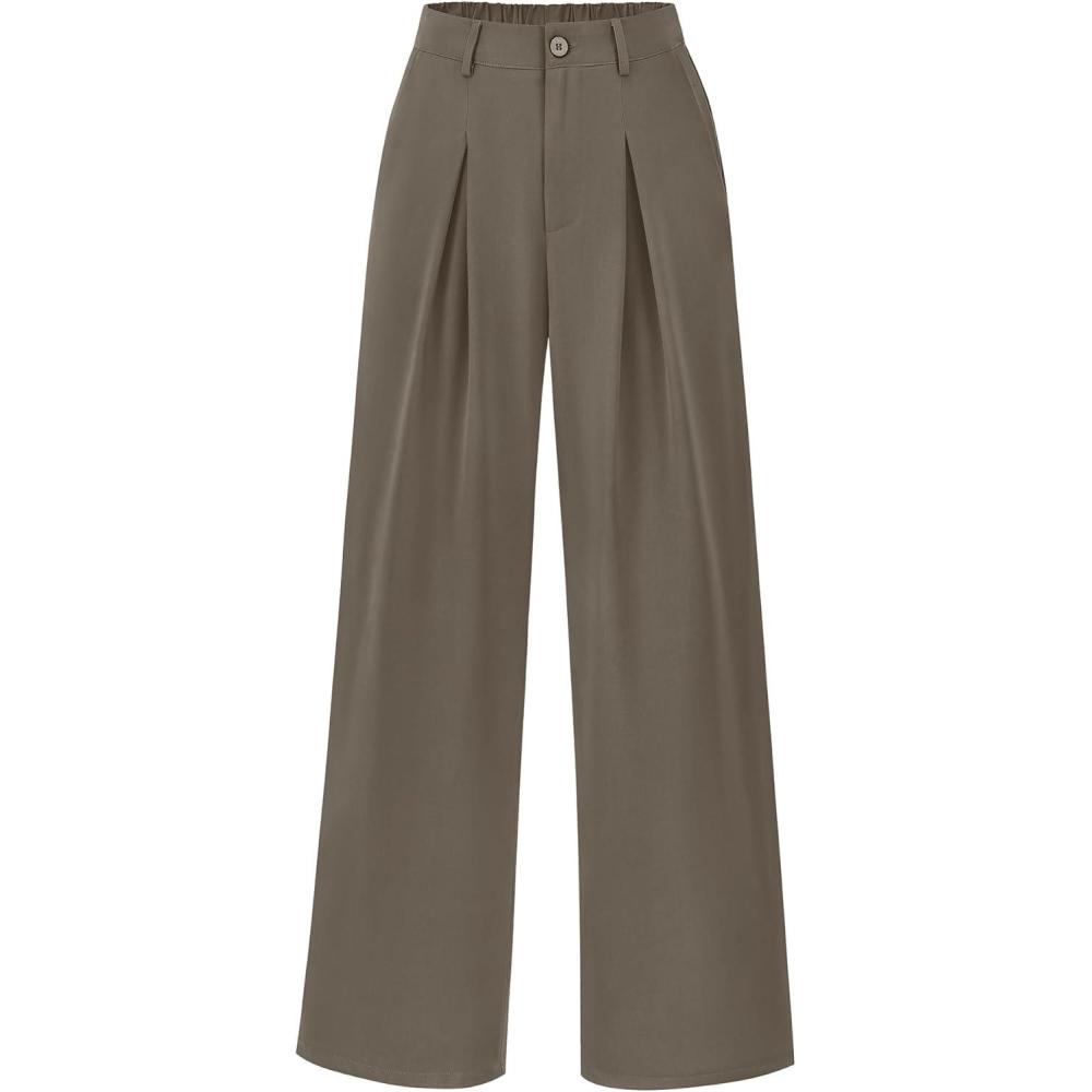 imageBTFBM Women High Waist Palazzo Pants Spring 2026 Casual Wide Leg Trousers Loose Work Office Business Suit Pant PocketsMocha Brown