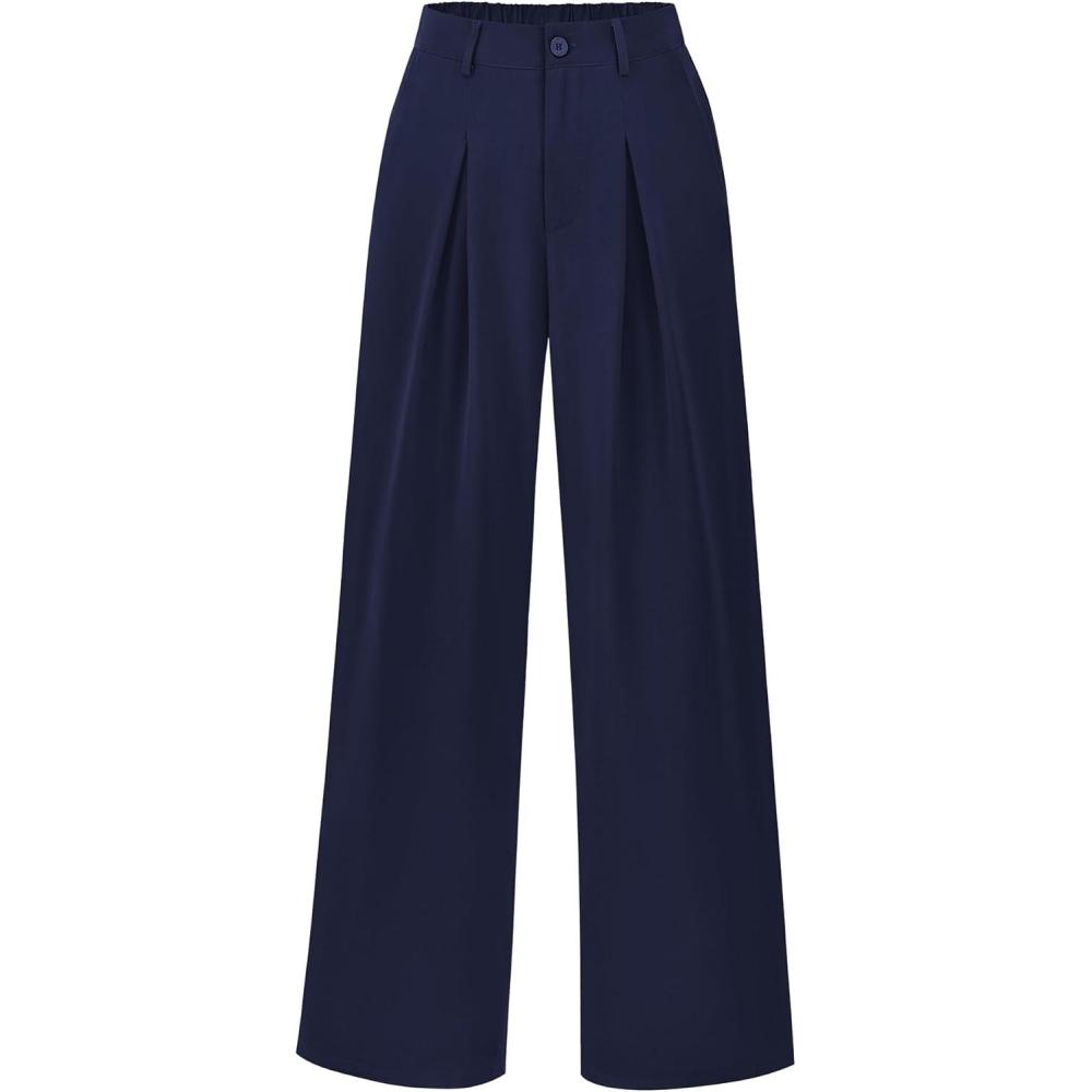 imageBTFBM Women High Waist Palazzo Pants Spring 2026 Casual Wide Leg Trousers Loose Work Office Business Suit Pant PocketsNavy