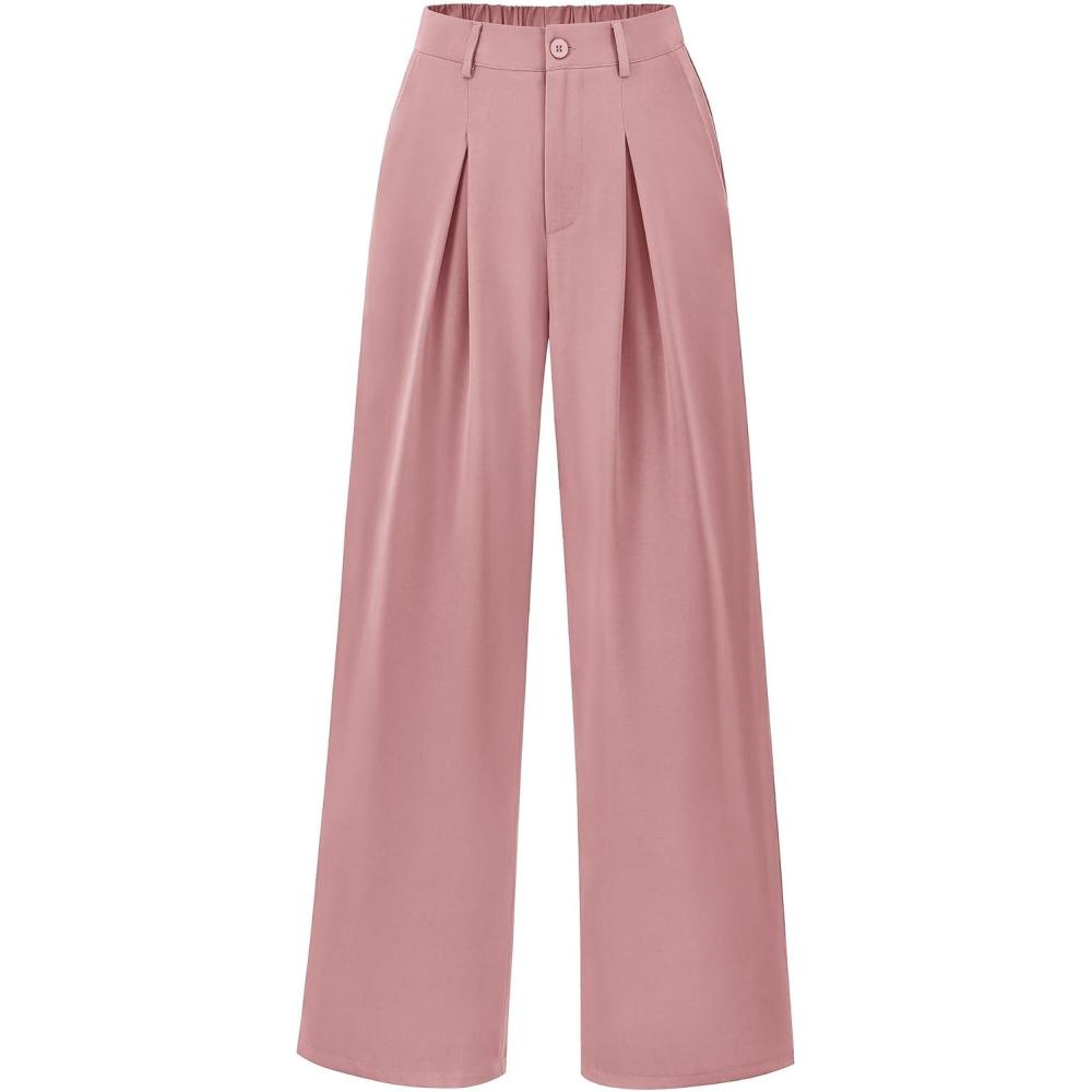 imageBTFBM Women High Waist Palazzo Pants Spring 2026 Casual Wide Leg Trousers Loose Work Office Business Suit Pant PocketsPink