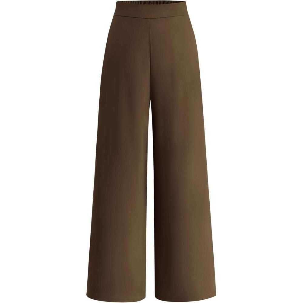imageBTFBM Women High Waisted Wide Leg Pants Spring 2026 Business Casual Work Pants Loose Office Palazzo Trousers PocketsCoffee