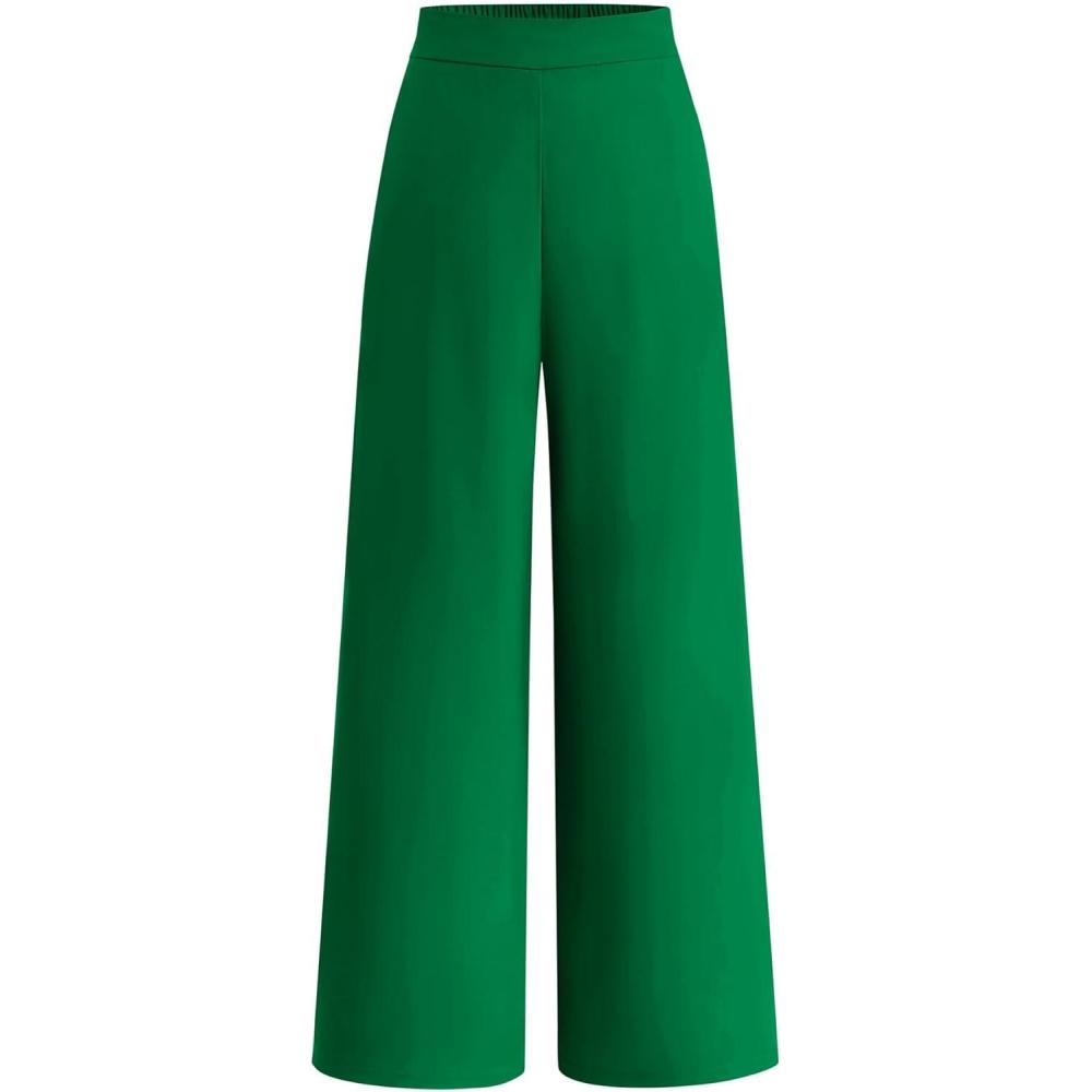imageBTFBM Women High Waisted Wide Leg Pants Spring 2026 Business Casual Work Pants Loose Office Palazzo Trousers PocketsGreen