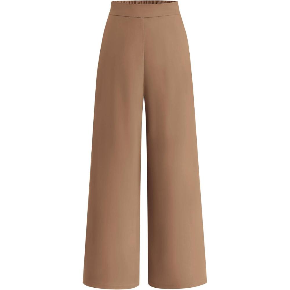 imageBTFBM Women High Waisted Wide Leg Pants Spring 2026 Business Casual Work Pants Loose Office Palazzo Trousers PocketsKhaki