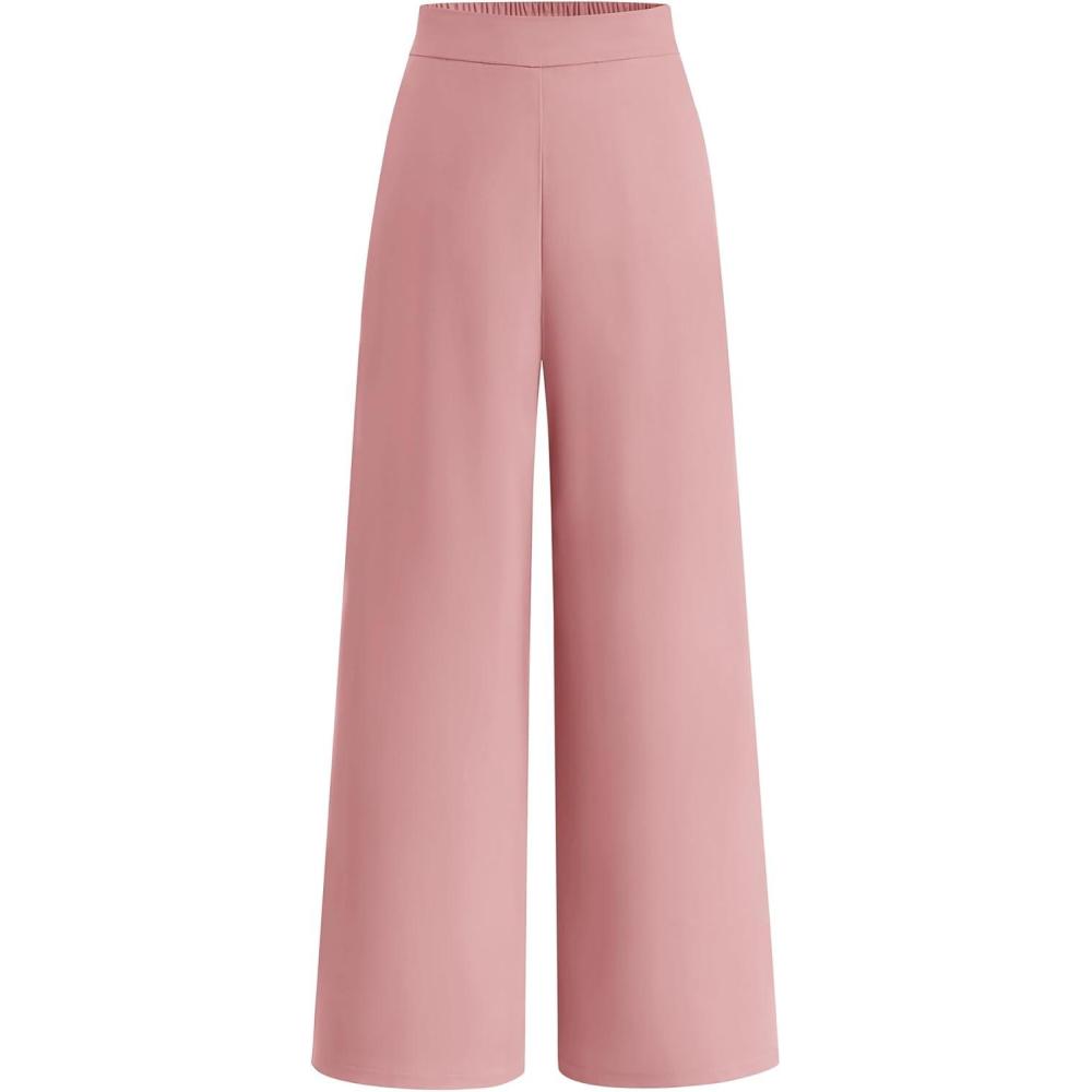 imageBTFBM Women High Waisted Wide Leg Pants Spring 2026 Business Casual Work Pants Loose Office Palazzo Trousers PocketsPink