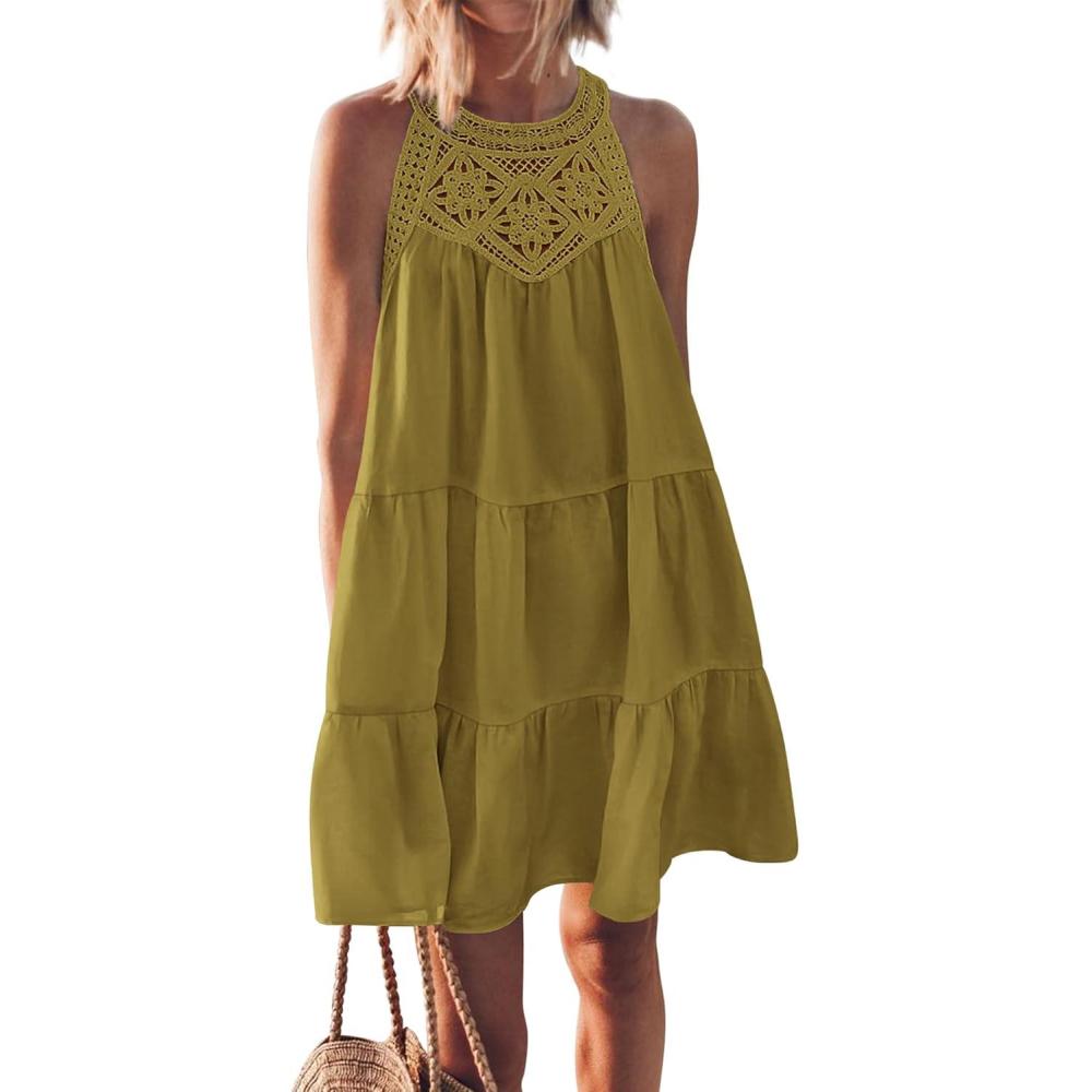 imageBTFBM Women Summer Dresses 2026 Casual Spring Clothes Sleeveless Halter Neck ALine Boho Mini Dress Beach Vacation SundressArmy Green