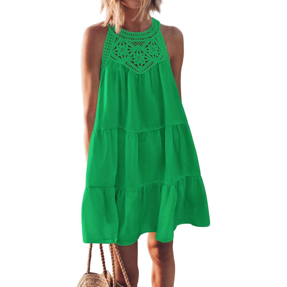imageBTFBM Women Summer Dresses 2026 Casual Spring Clothes Sleeveless Halter Neck ALine Boho Mini Dress Beach Vacation SundressBright Green
