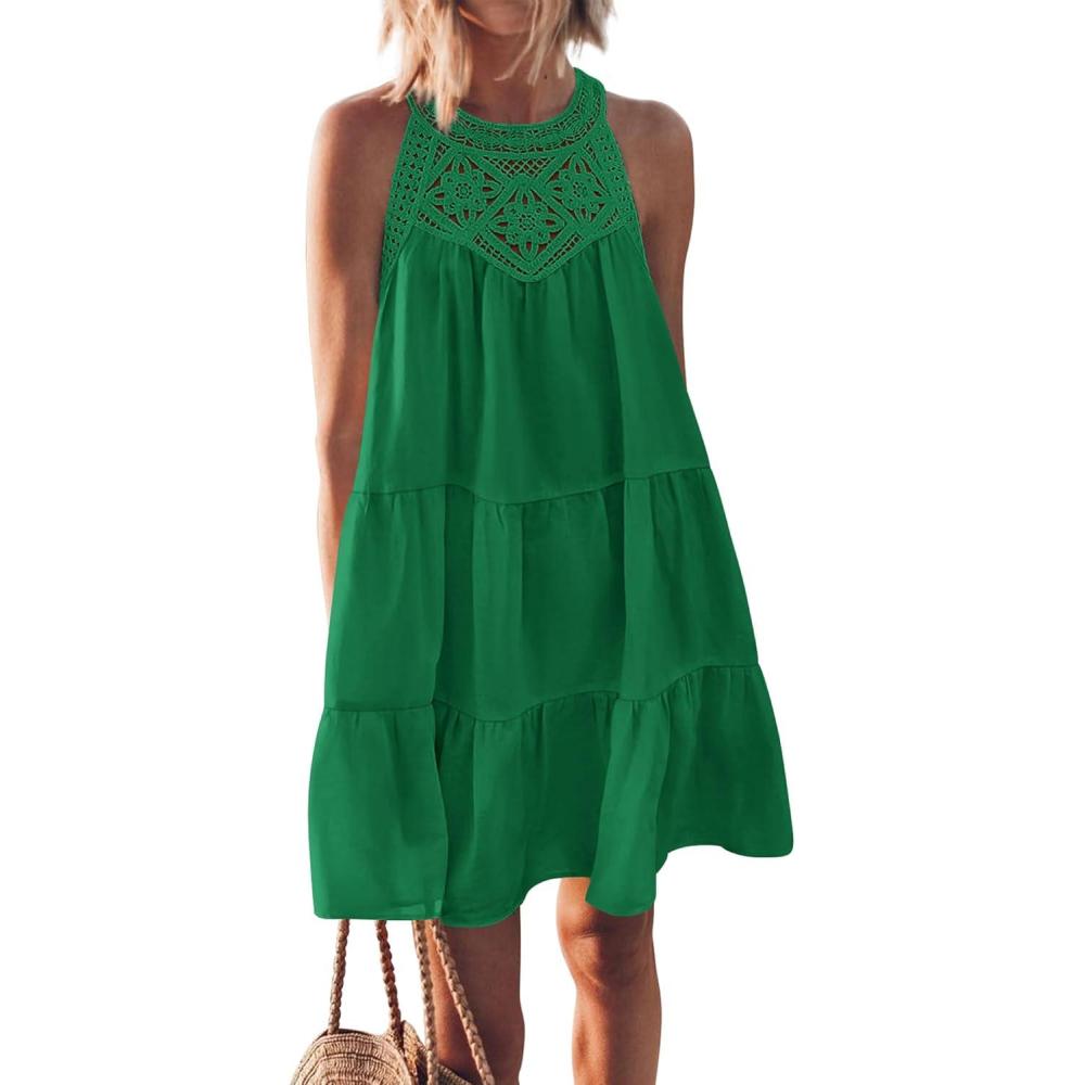 imageBTFBM Women Summer Dresses 2026 Casual Spring Clothes Sleeveless Halter Neck ALine Boho Mini Dress Beach Vacation SundressGreen