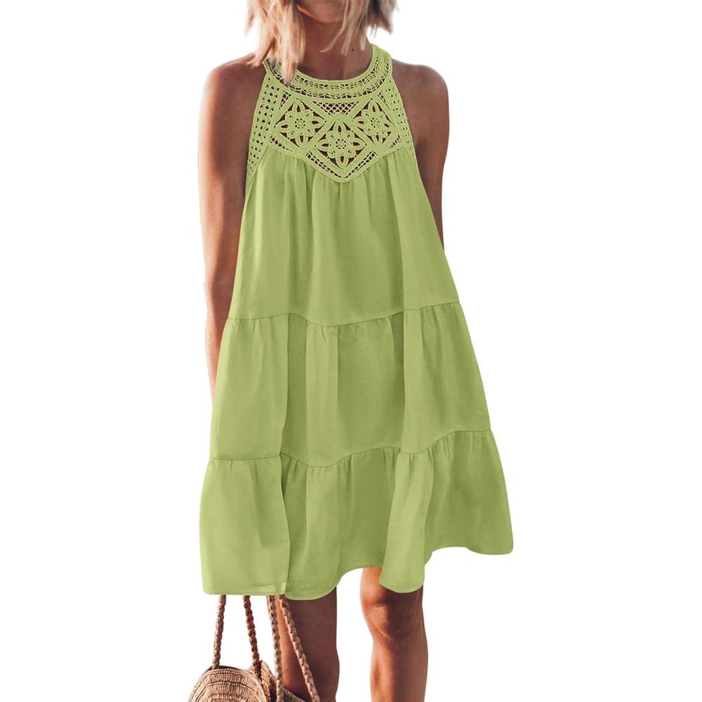imageBTFBM Women Summer Dresses 2026 Casual Spring Clothes Sleeveless Halter Neck ALine Boho Mini Dress Beach Vacation SundressLight Green