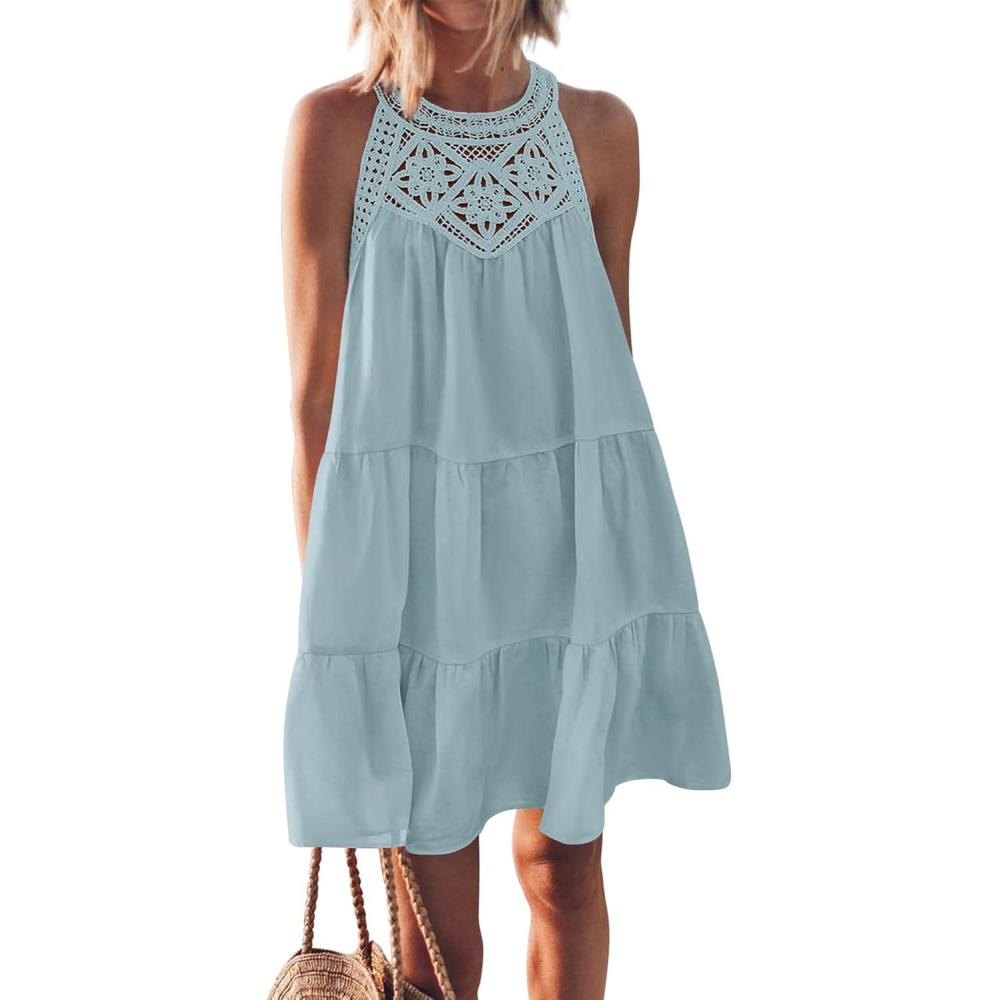 imageBTFBM Women Summer Dresses 2026 Casual Spring Clothes Sleeveless Halter Neck ALine Boho Mini Dress Beach Vacation SundressMint Green