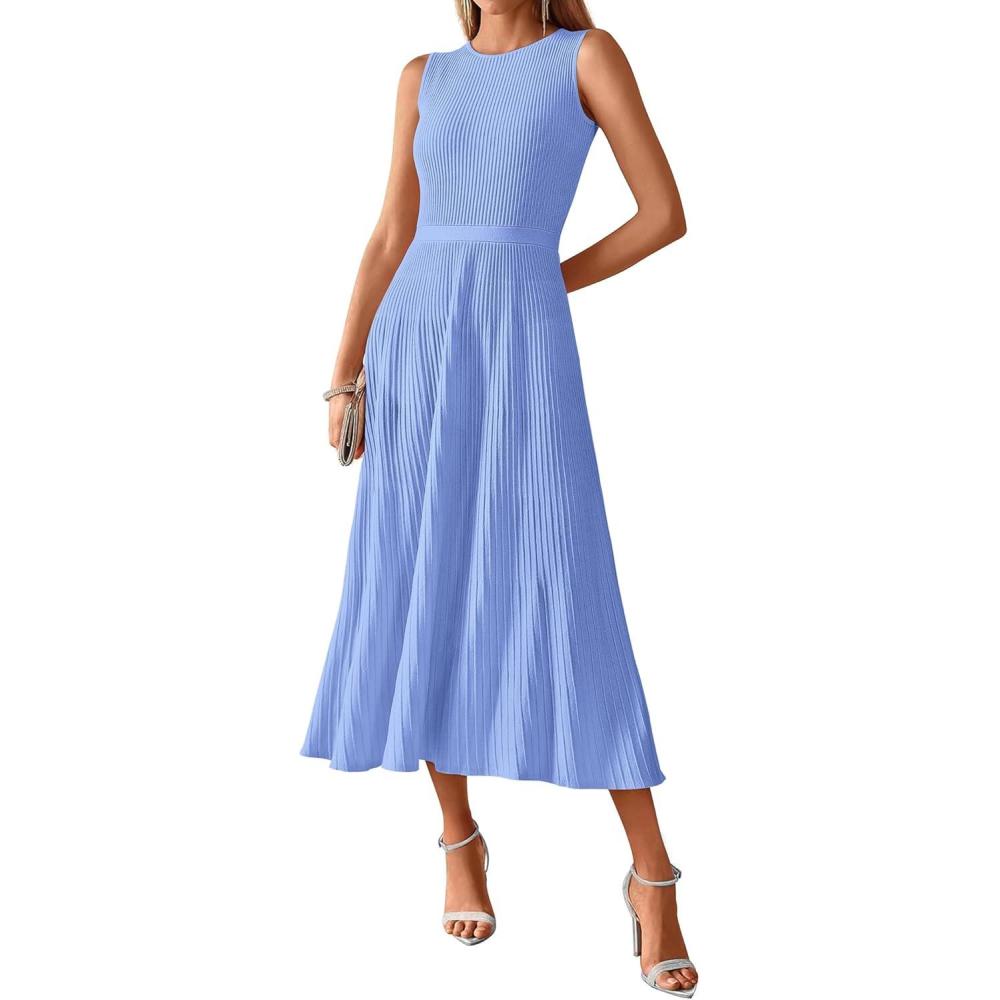 imageBTFBM Women Tank Midi Dress Summer Crewneck Sleeveless Pleated A Line Business Casual Formal Sweater Spring Dresses 2026