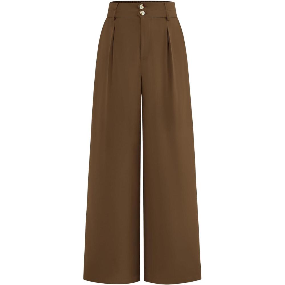 imageBTFBM Women Wide Leg Dress Pants 2026 High Waisted Button Pleated Business Casual Trousers Office Work Palazzo PantsLight Brown