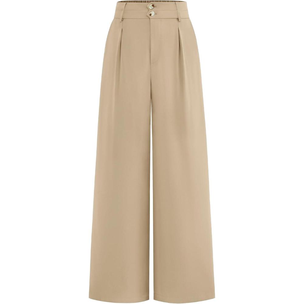 imageBTFBM Women Wide Leg Dress Pants 2026 High Waisted Button Pleated Business Casual Trousers Office Work Palazzo PantsLight Khaki