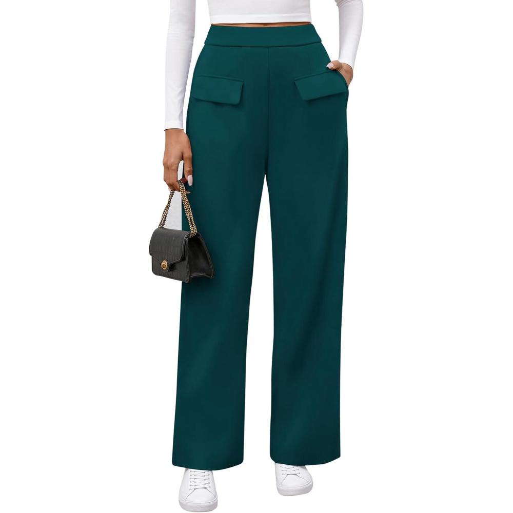 imageBTFBM Womens Pants 2025 Fall Elastic High Waisted Trousers Stretchy Comfy Lounge Palazzo Pant Wide Leg SweatpantsDark Blue