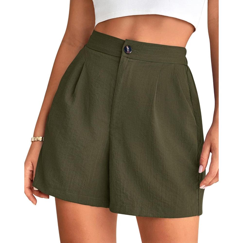 imageBTFBM Womens Shorts Dressy Casual Summer 2025 High Waisted Tailored Pleated Business Work Trouser Shorts with PocketsArmy Green