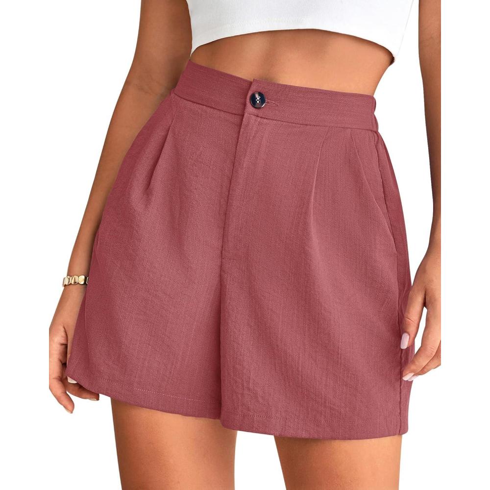 imageBTFBM Womens Shorts Dressy Casual Summer 2025 High Waisted Tailored Pleated Business Work Trouser Shorts with PocketsDusty Pink