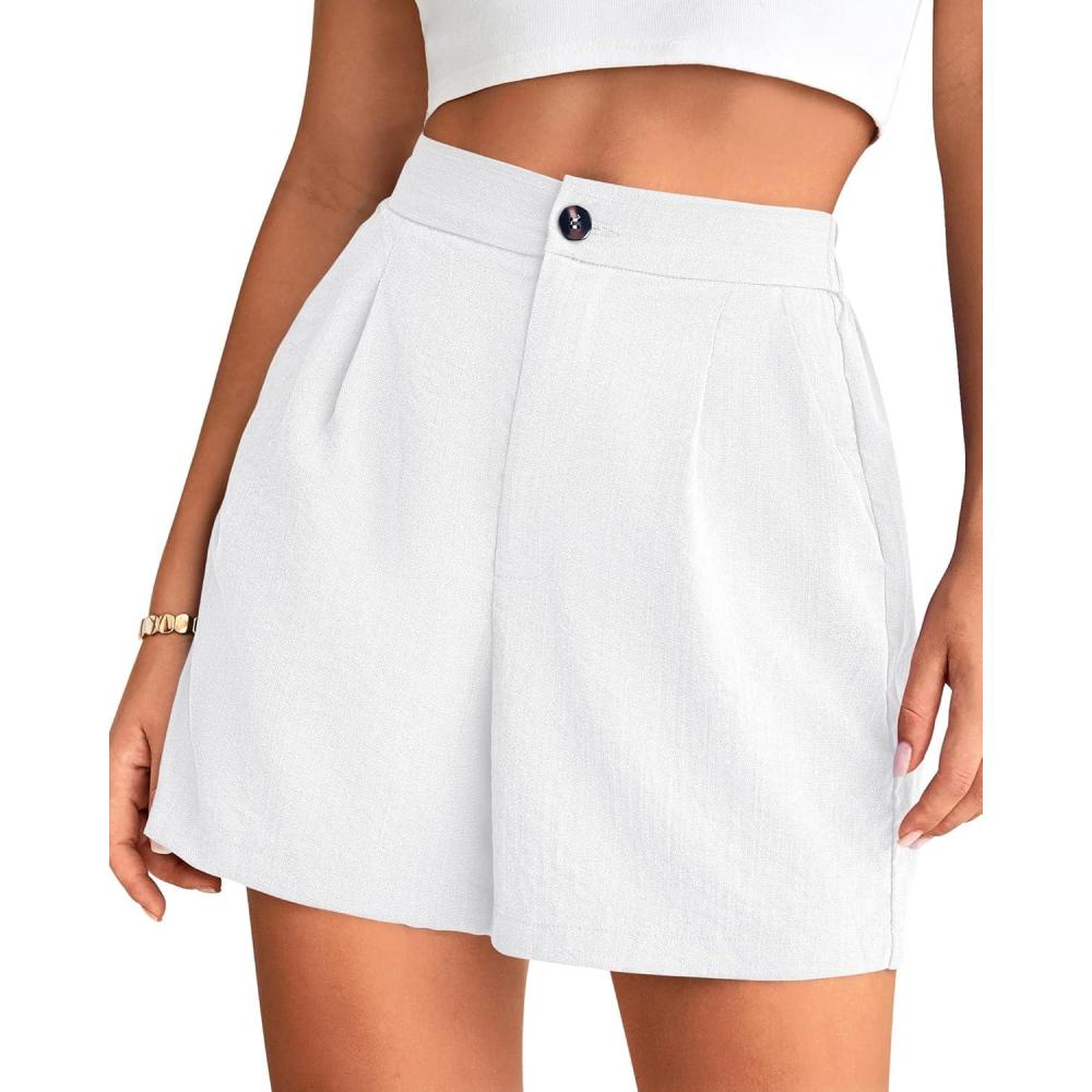 imageBTFBM Womens Shorts Dressy Casual Summer 2025 High Waisted Tailored Pleated Business Work Trouser Shorts with PocketsWhite
