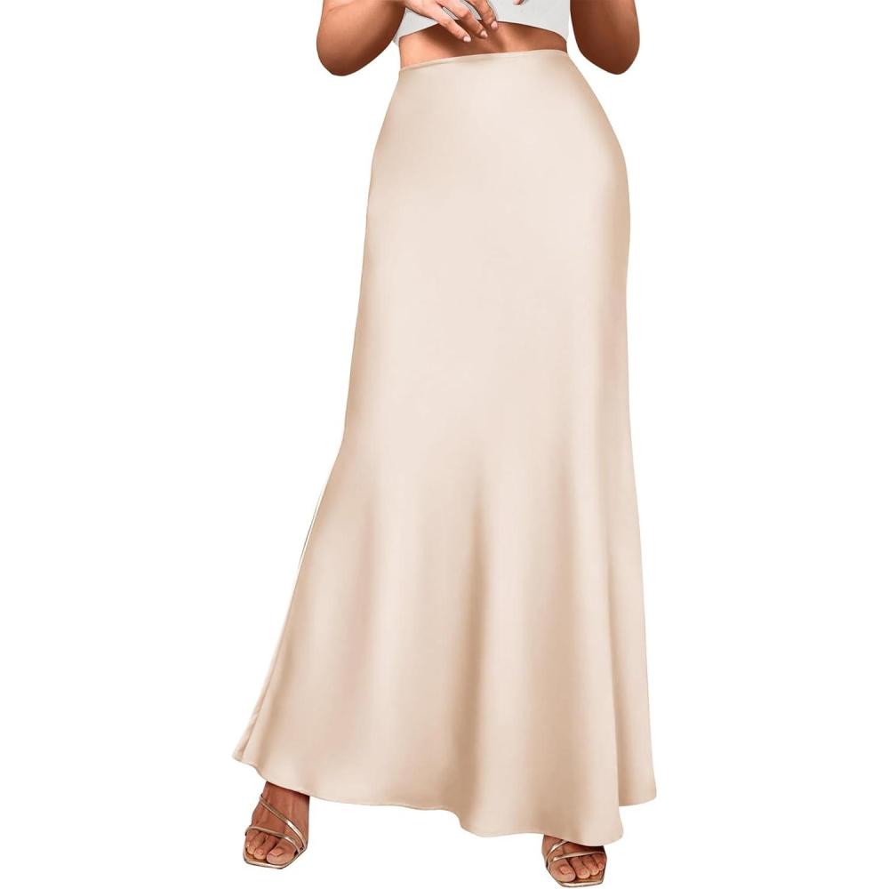 imageBTFBM Womens Spring Skirts 2026 Business Casual Clothes High Waisted Cocktail Party Wedding Guest Mermaid Maxi SkirtBeige