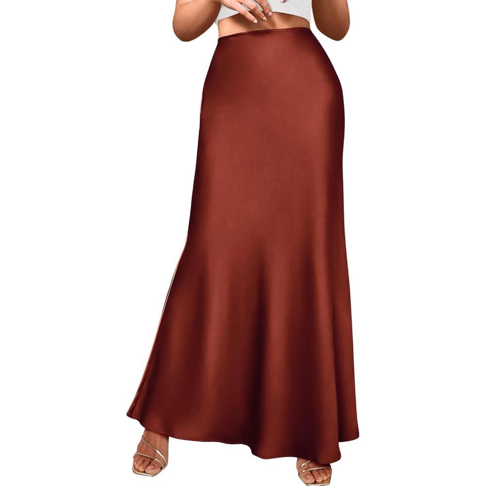 imageBTFBM Womens Spring Skirts 2026 Business Casual Clothes High Waisted Cocktail Party Wedding Guest Mermaid Maxi SkirtBrown