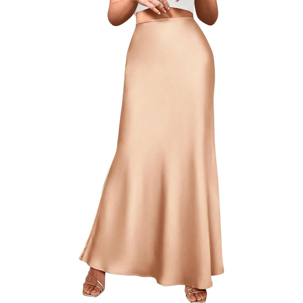 imageBTFBM Womens Spring Skirts 2026 Business Casual Clothes High Waisted Cocktail Party Wedding Guest Mermaid Maxi SkirtChampagne