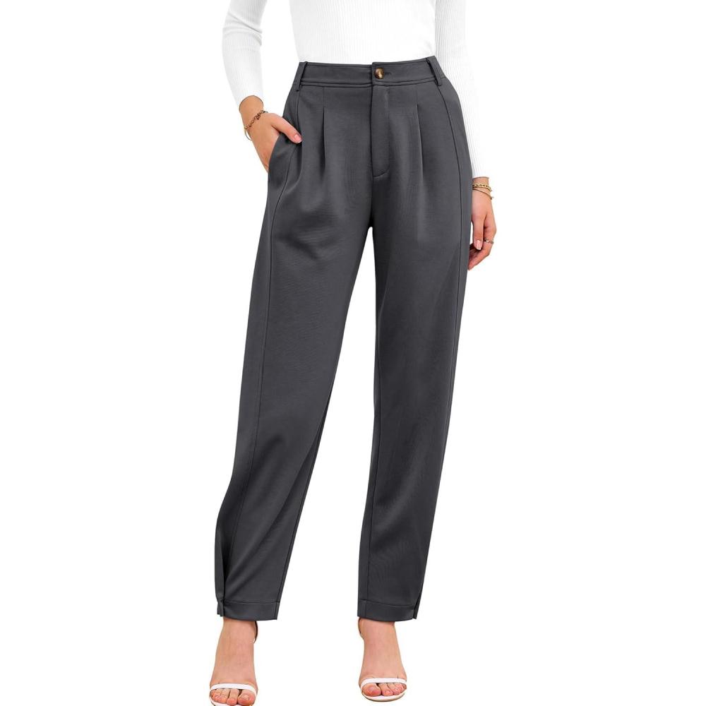 imageBTFBM Work Pants Women Business Casual Outfits Fall 2025 Elastic High Waist Dress Trousers Pockets Long Tapered SlacksDark Grey