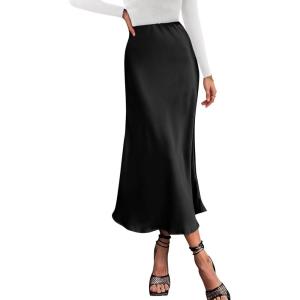 BTFBM 2026 Womens Spring Summer Long Satin Skirt Silk Elegant High Waist Cocktail Party Wedding Flowy A-Line Midi Skirts(Black)